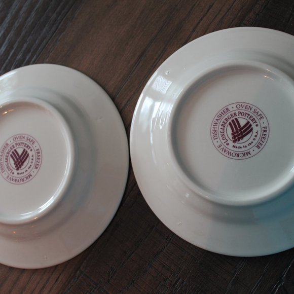 Longaberger Bread Plates Set of 2 Ivory with Red Accents Woven Traditions USA - Picture 4 of 5